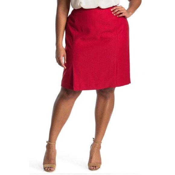 Calvin Klein Plus Bright Red Textured Suit Skirt Pencil Front Slits Festive NEW - Picture 1 of 9